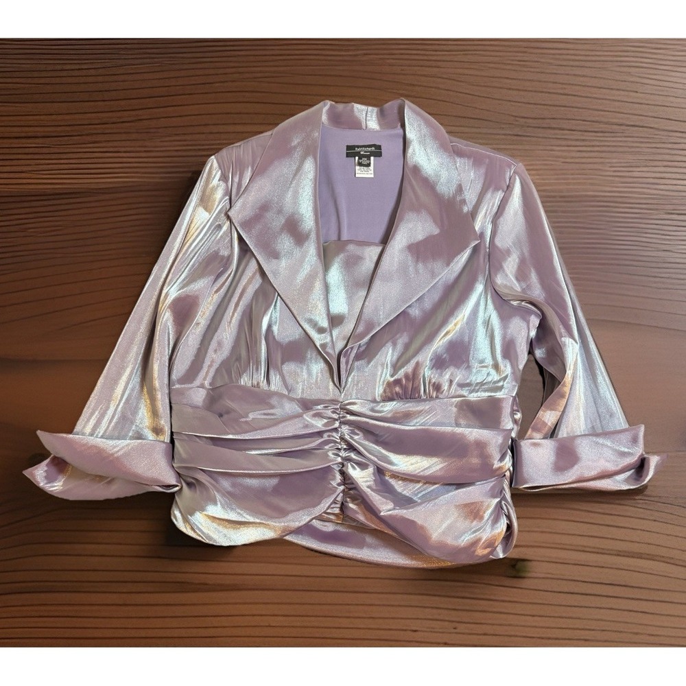 R&M Richards Purple Satin Bolero 24W Ruched Waist Formal Cocktail Top Glam